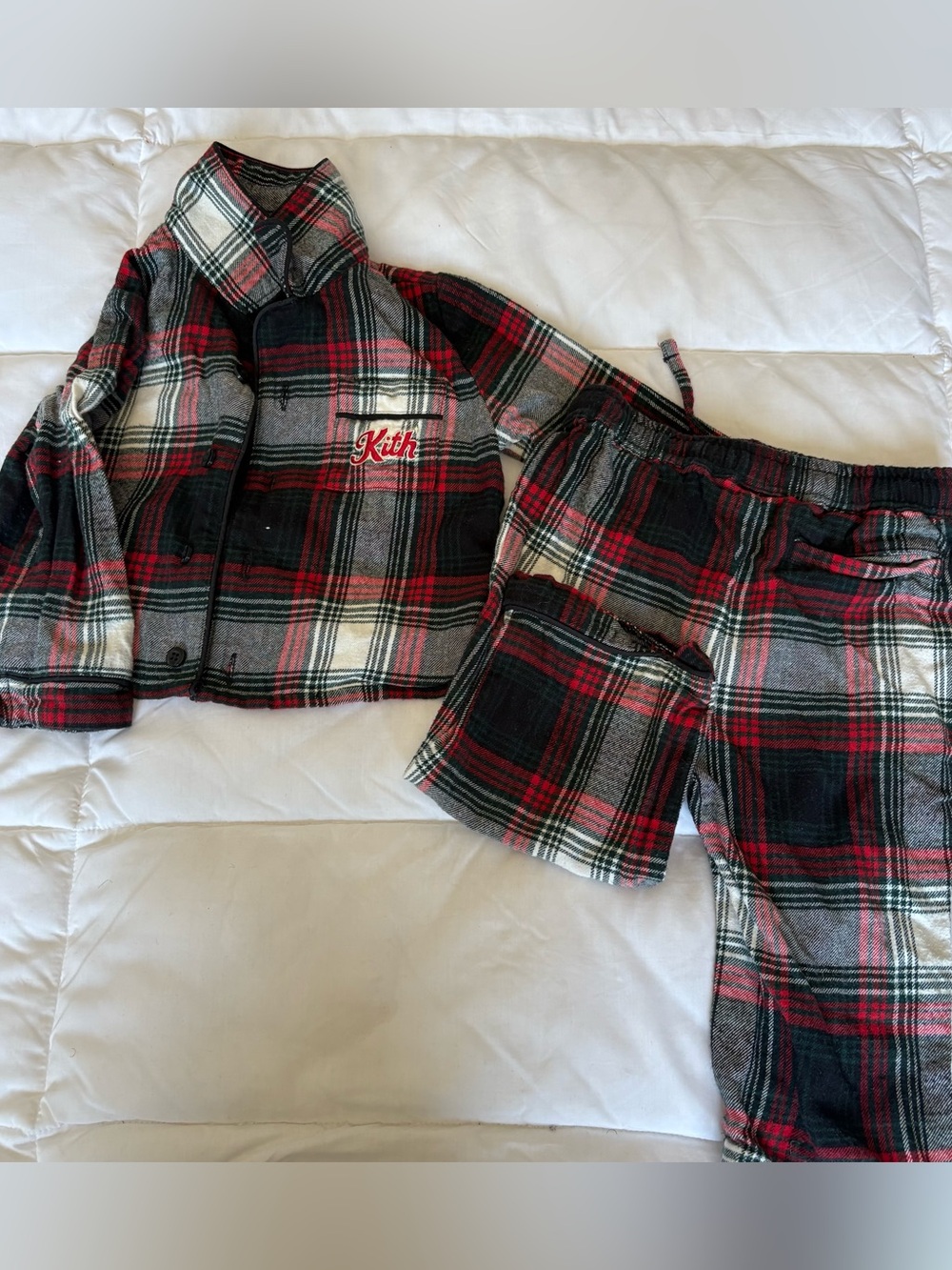 Kith Kids Red Black Gray Plaid Two-Piece Pajama Set